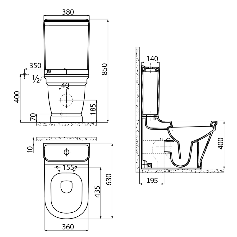 ANTIK WC kombi, spodní/zadní odpad, bílá