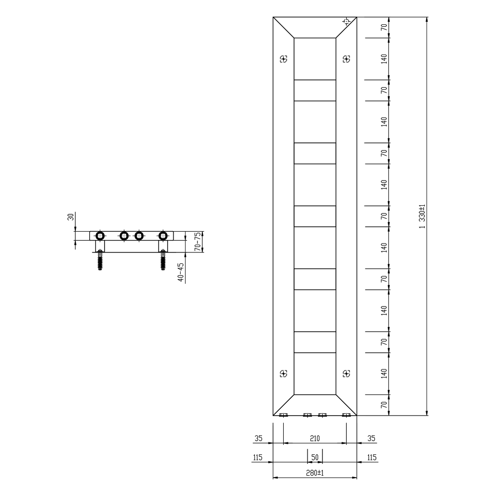 BLOCK otopné těleso 280x1330 mm, černá mat