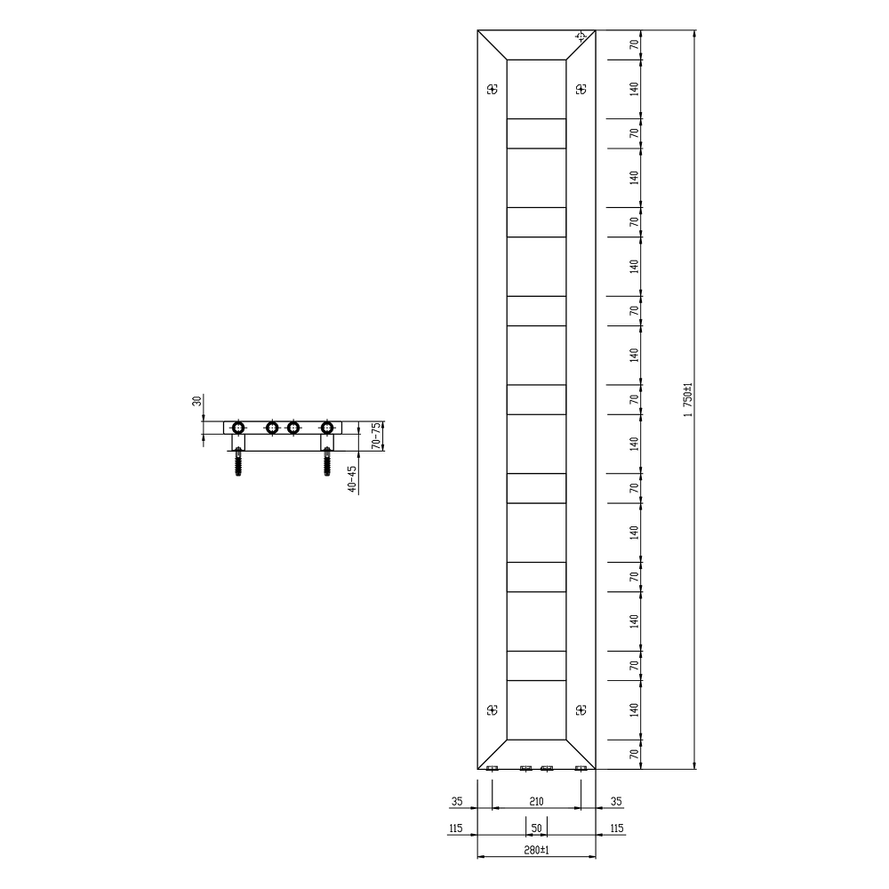 BLOCK otopné těleso 280x1750 mm, černá mat