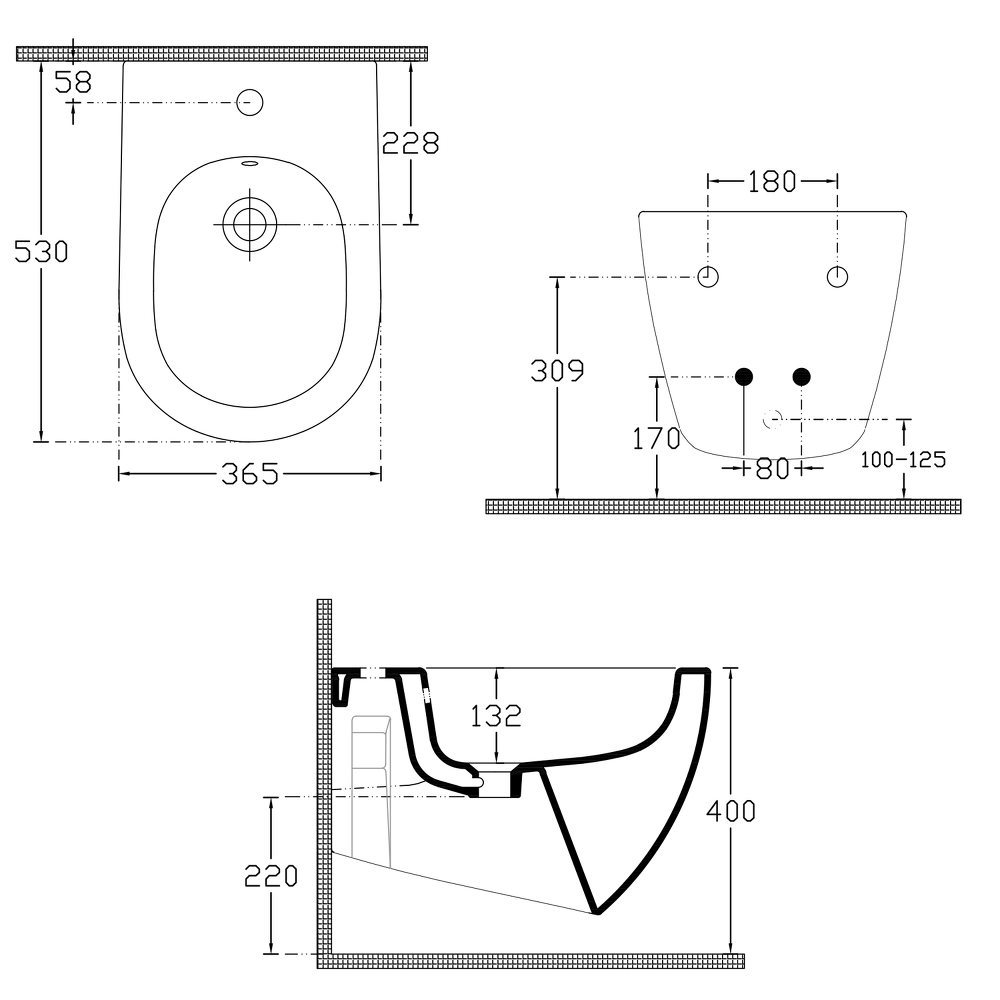INFINITY bidet závěsný, 36,5x53cm, bílá mat