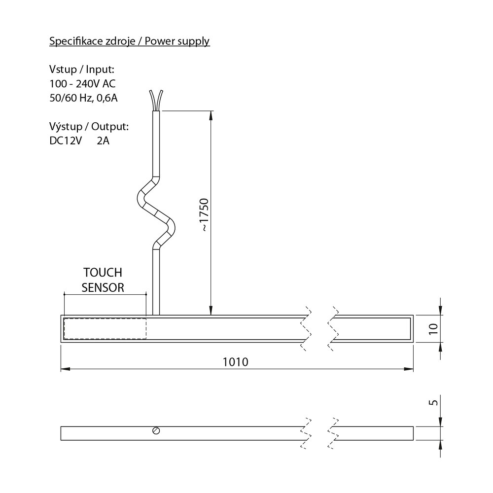 LOREA LED pásek 101cm, 1W, studená bílá